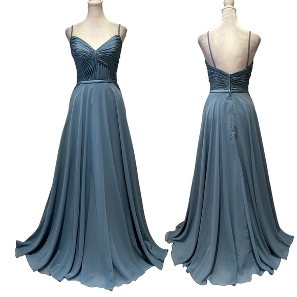 Brideside Dresses & Skirts - Brideside Cher dusty blue women’s chiffon spaghetti strap formal evening dress